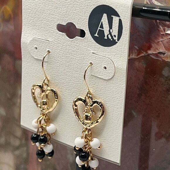A & I Earrings Gold Navy Dangle - Picture 4 of 4